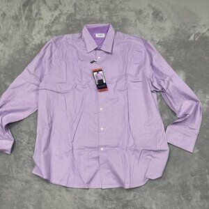 Duchamp London Mens Slim Fit Dress Shirt XXL 18.5 Purple Houndstooth 6799